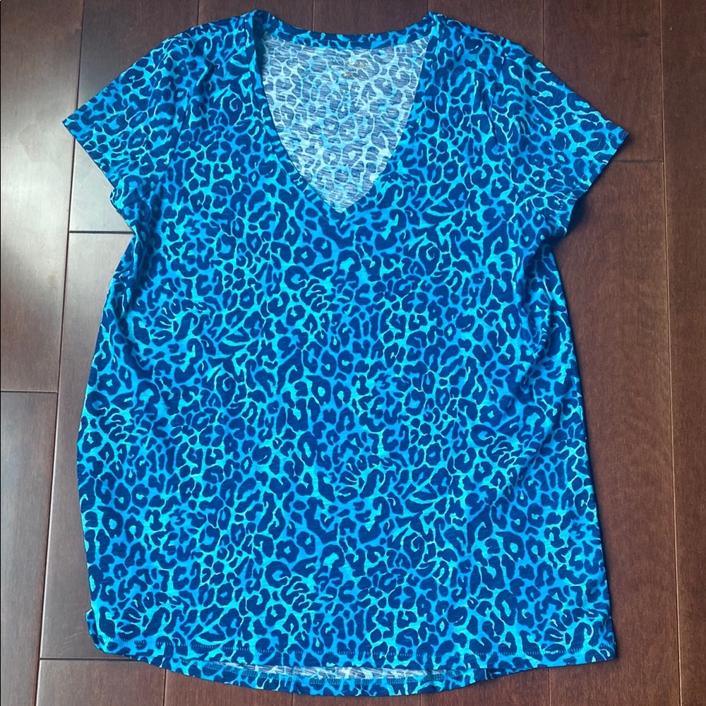 Lilly Pulitzer Vibrant Blue Animal Print V-Neck Tee